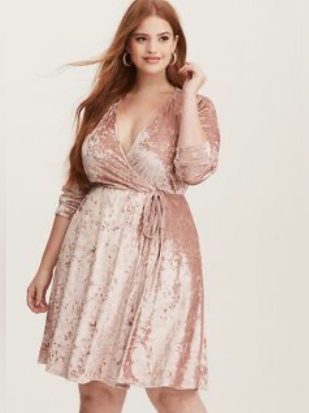 Torrid Blush Pink Crushed Velvet Faux Wrap Dress Size 3/3X